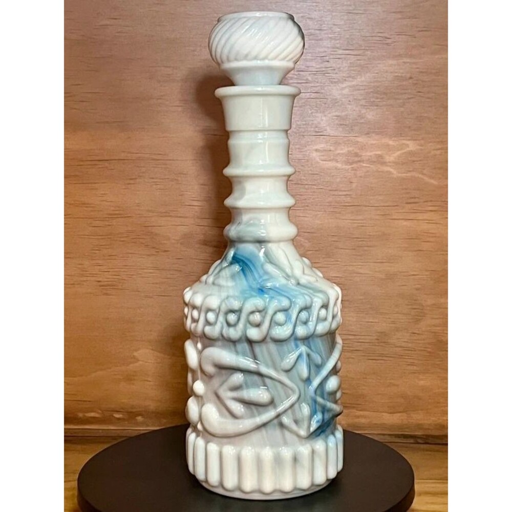 Vintage Marbled Slag Glass Jim Beam Whiskey Decanter Glass Bottle Collectible